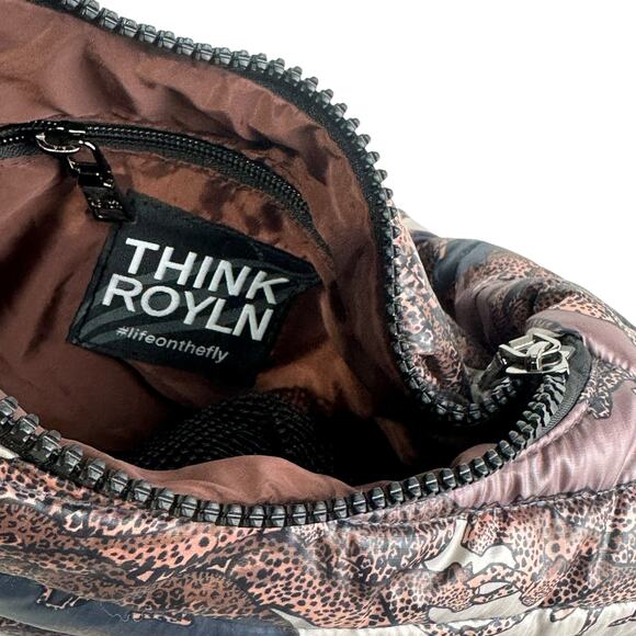 Think Royln Amsterdam Cheetah Knot Shoulder Bag Zipper Pockets Quilted - Picture 6 of 12